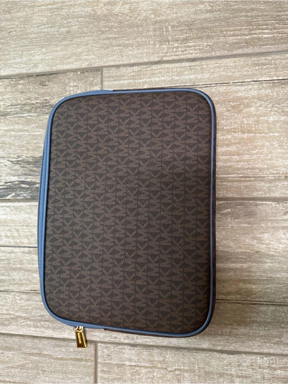 Michael Kors Brown and Navy Coated Canvas Travel Pouch